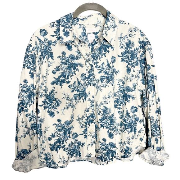 Gap × LoveShackFancy Organic Cotton Cropped Shirt Blue Floral XS Button Down - Picture 4 of 7